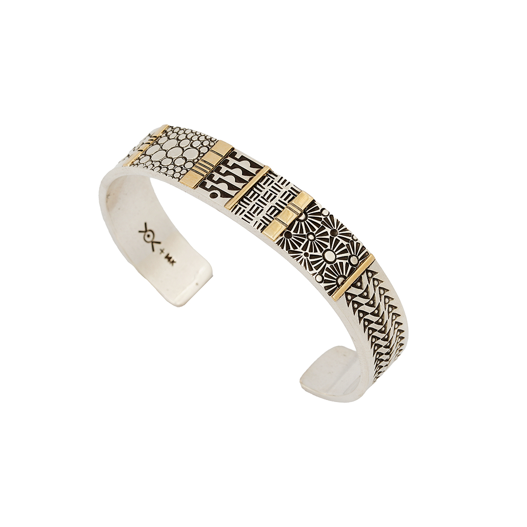 Norbert Peshlakai Sterling Silver & Gold Stamped Bracelet - Faust Gallery